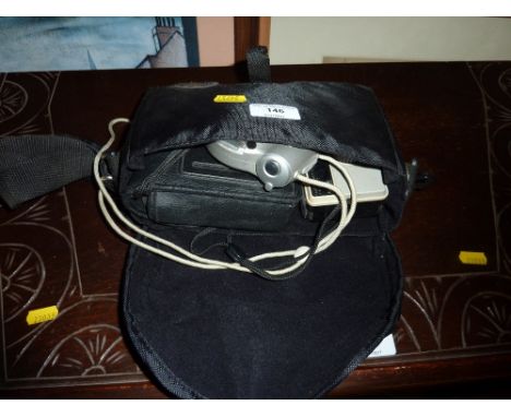 A camera bag with three cameras 