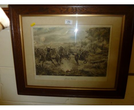 An oak framed print depicting a WW1 battle scene "British Heroism"