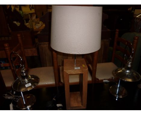 A wooden table lamp and shade 