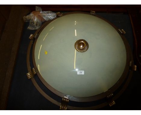 A large Art Deco design brass and opaque glass light fitting