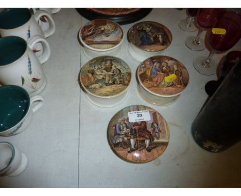 Five Victorian Prattware pots and lids 