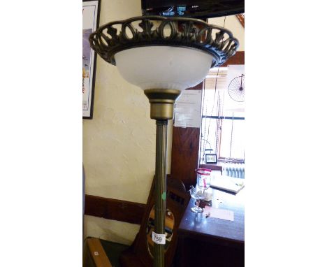 Metal standing lamp with etched glass shade