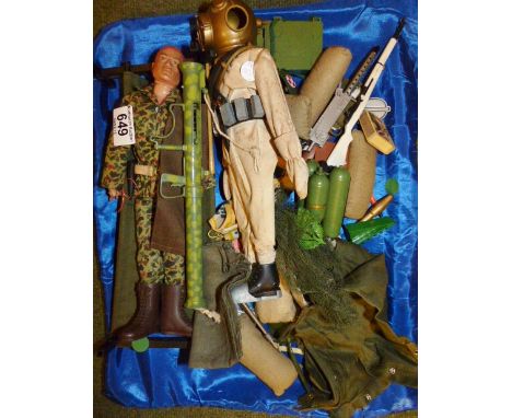 Tray of mixed Action Man accessories with Action Man figure