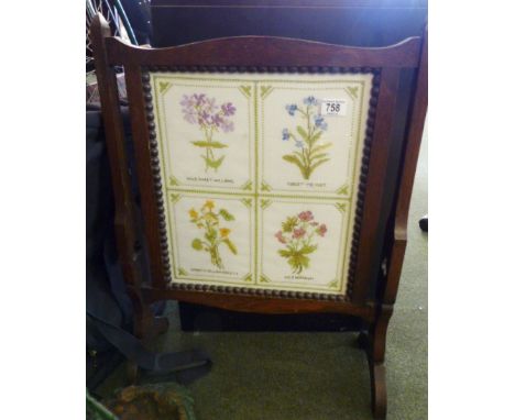 Wooden glazed embroidered firescreen