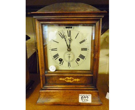 French? wooden mantle clock, Edwardian example with unusual alarm clock feature