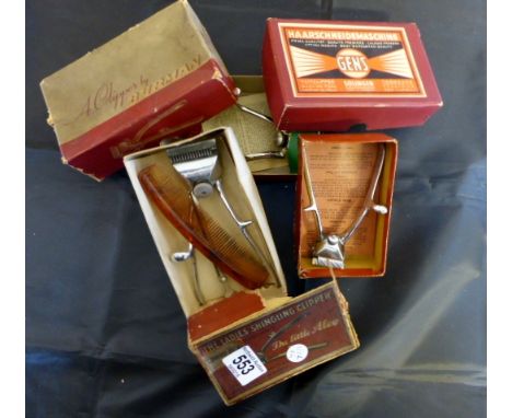 Three boxed pairs of vintage hairdresser's clippers