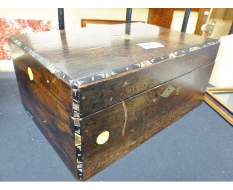 Shell inlaid wooden sewing box with interior shelf ~ A/F