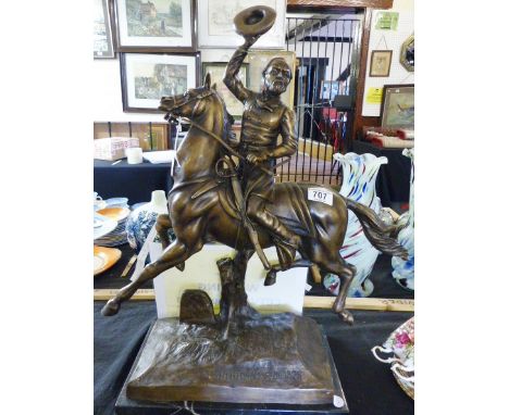 Large bronze sculpture of General Sheridan on galloping horse entitled Sheridans Ride 1878 on marble base. H: 63 cm