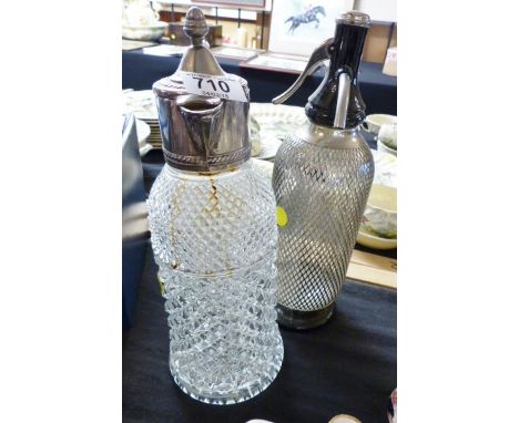 Vintage soda syphon with hobnailed cut glas silver plated top