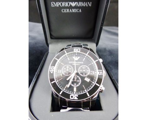 A boxed gents Emporio Armani Ceramica ceramic chronograph watch with original papers RRP £309