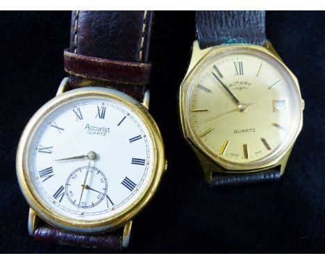 Accurist & Rotary gents quartz wristwatches on leather straps.
