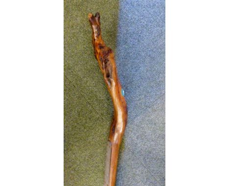 Unusual heavy hand carved wooden walking stick