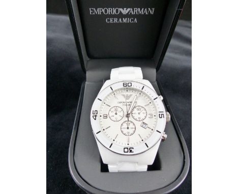 A boxed Emporio Armani Leo Ceramica Ceramic chronograph watch RRP £499.