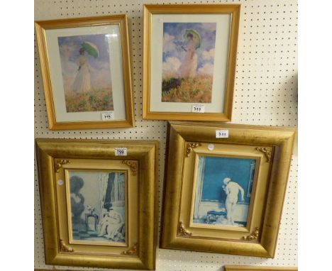 Four framed vintage style prints
