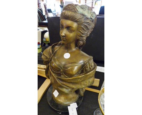 20th Century bronze bust on marble plinth of lady in period costume signed Le Compte