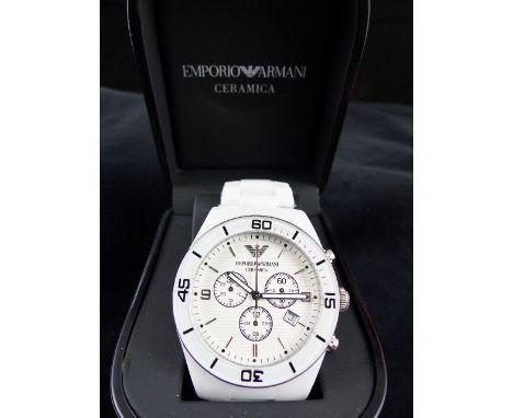 A boxed Emporio Armani Leo Ceramica Ceramic chronograph watch RRP £499.