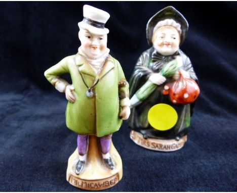 Two ceramic German Dickens figures ~ Mr Micawber and Mrs Sarah Gamp