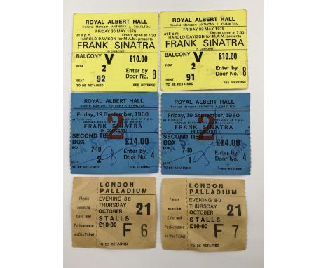 FRANK SINATRA. SIX PERFORMANCE TICKET STUBS FOR FRANK SINATRA, FOUR AT THE ROYAL ALBERT HALL AND TWO AT THE LONDON PALLADIUM.
