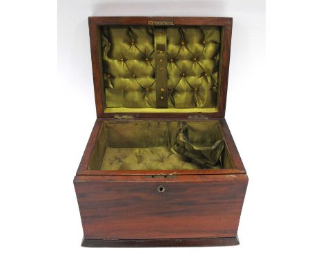 XIX Century Walnut Jewellery Box, with brass campaign handle to curved lid, fall front fitted interior and single drawer, 26.