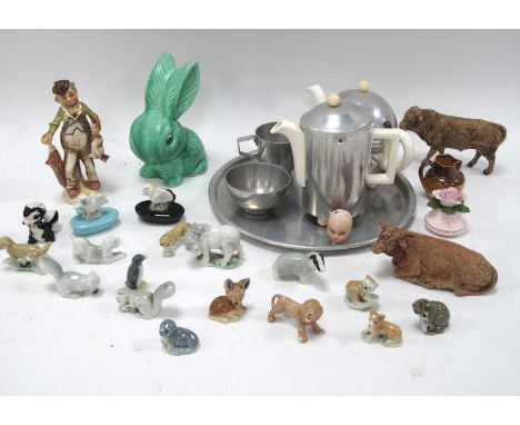 Heatmaster Child's Four Piece Teaset and Tray. Wade Whimsies, Sylvac rabbit, 12cm high, Doulton mini jug, etc:- One Tray.