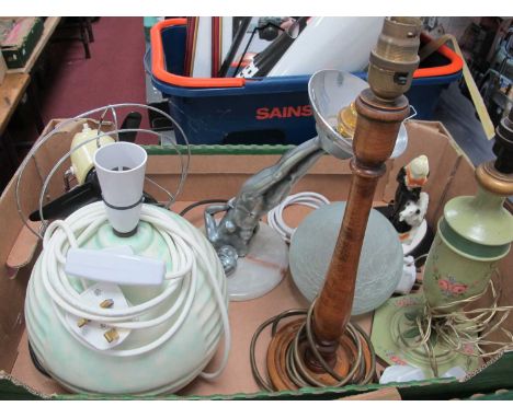 Art Deco Table Lamp Pottery Figure a Lady and a Dog, Art Deco style table lamp, Pifco bakelite table top fan, other table lam
