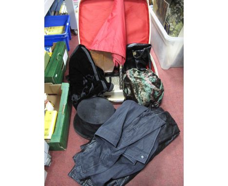 Vintage Antler Cream Suitcase, contents, including modern clothing and handbags, leather collar box, Battersby &amp; Co gents