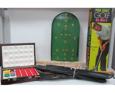 A Set of Snooker Balls in a Fitted Box, together with a selection of cues, including three Riley, Cue Craft, Cobra, Bagatelle