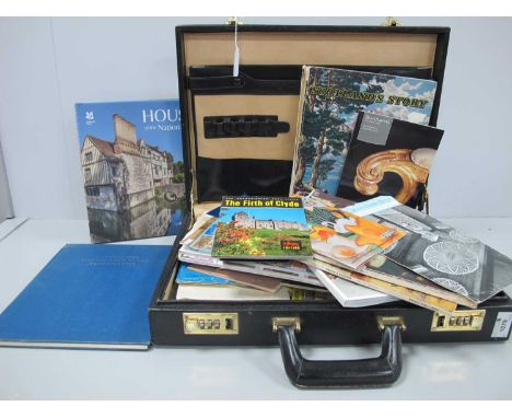 Houses of The National Trust Book, assorted booklets, magazines, etc, contained in a briefcase; Pot Pourri, pine cones etc:- 