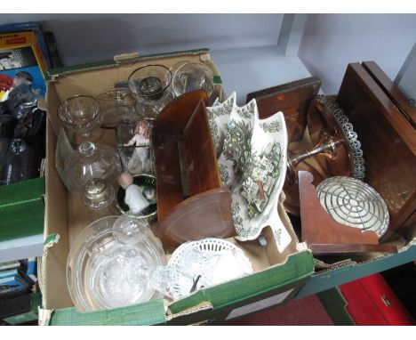 Johnson's 'Merry Christmas' Tree Shaped Dish, glassware, copper, book trough, cutlery etc:- Two Boxes.