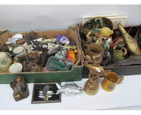Fishing Themed Ceramics, glass, figures, etc:- Two Boxes.