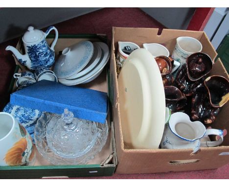 Grindley 'Country Style' Teaware, glass bowls, Radford vase, jugs, treacle glazed Toby Jugs, etc:- Two Boxes.