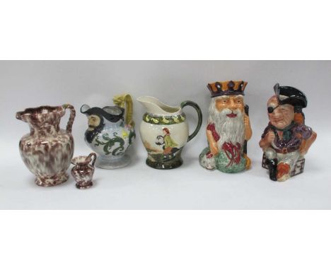Shorter 'Father Neptune' and Long John Silver Toby Jugs, Crown Devon, West German jugs, etc:- One Tray.