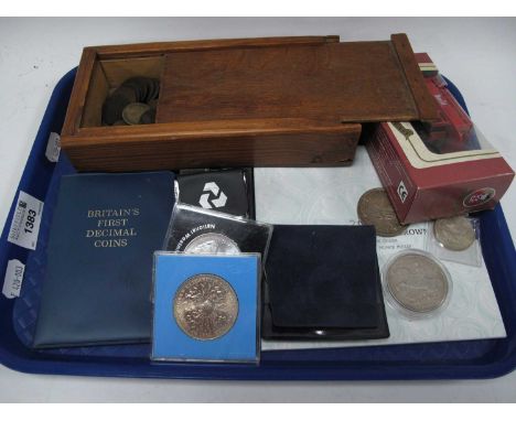 Assorted Coins - 1935 Silver Crown, 2 x £5, 1 x £2 commemorative coins, other commemorative coins, copper pre-1947. South Afr