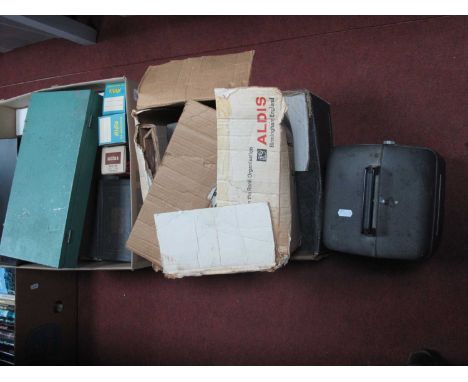 Haimar, Bell &amp; Howell, Aldis and Pradovit projectors, slide cases and boxes, etc.