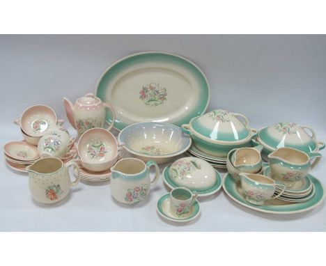Susie Cooper Mainly 'Dresden Spray' Table Pottery, of forty-two pieces including a pair of tureens, two oval plates, jugs, co