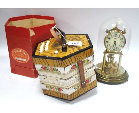 Kundo Anniversary Clock Under Glass Dome 22cm tall, German concertina in box (2).