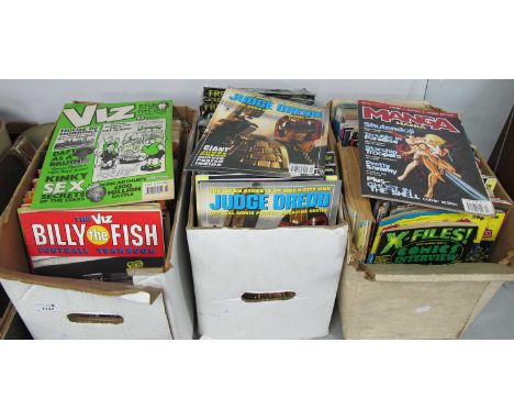 Comics - Starburst, Batman Forever, Fangoria, Tarzan, Cult T.V, Judge Dredd, Viz, Pulp, large quantity, some duplication:- Th