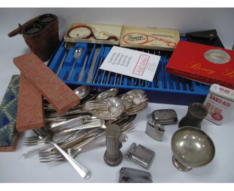 King's Pattern Mother of Pearl and Other Cutlery, Ronson lighters, sundae dish, binoculars:- One Tray with Italian boxed cutl