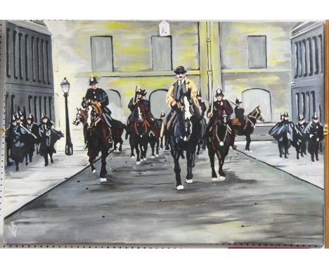 William Bowden Pop Art Peaky Blinders Police, oil on canvas 69.5 x 100cm monogrammed lower left dated 2017 verso.
