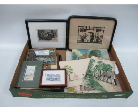 Bucky Chinese Lantern Scene Silhouette, watercolours, signed prints, etc:- One Box