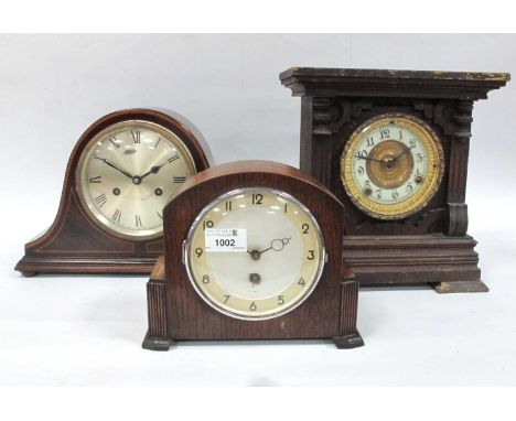 Early XX Century Mahogany Inlaid Mantle Clock, with a silver dial, Roman numerals, oak mantle clock, XIX Century mantle clock