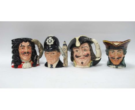 Royal Doulton Character Jugs - Captan Hook D6947, Captain Henry Morgan D 6467, Dick Turpin and The London Bobby D 6744 (4).