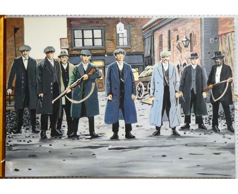William Bowden Pop Art, Peeky Blinders Gang, oil on canvas 69.5 x 100cm Monogrammed lower left, dated 2017 verso.