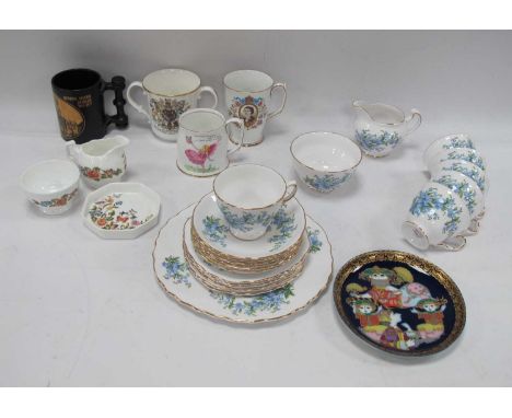 Royal Vale China Tea Set, decorated with forget-me-nots, Rosenthal Aladin wall plate by Bjorn wiinblad commemorative beakers 