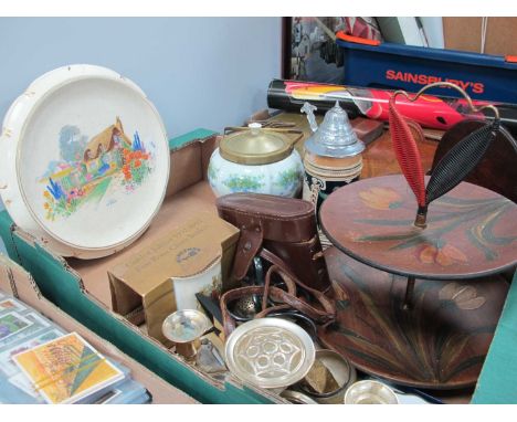 Italian Ceramic Two-Tier Cake Stand Circa Mid XX Century, having red and black oval handle, Koroll camera, Falcon Bread plate