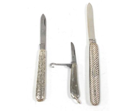 Penknives: hallmarked James Deakin &amp; Sons, Sheffield 1903 with ribbed body, another lightly decorated and one other examp
