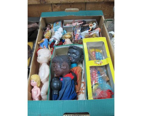Two Hong Kong Made Boxing Glove Puppets. Pelham clown, Fauni, Dutch dancers, may other dolls:- One Box.