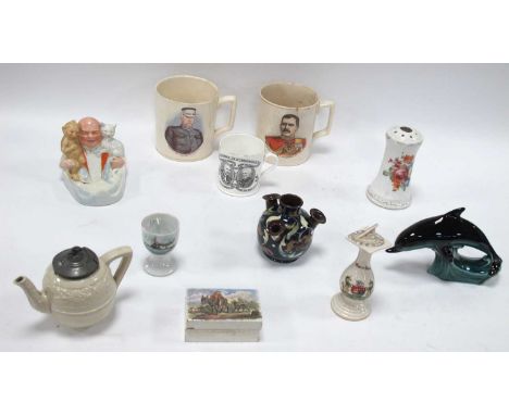 General Hector. A. MacDonald (chipped) and Sir Redvers Buller V.C. pottery mugs. HMS Dreadnought egg cup. XIX Century Prattwa