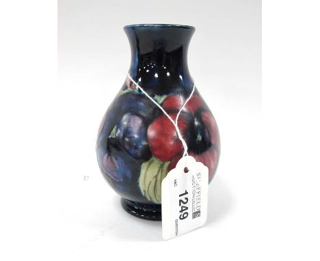 Moorcroft vase decorated in the Pansy pattern with impressed marks to base, approx 12cm high
