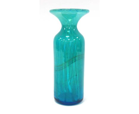 Mdina Ming Glass Vase in Traditional Turquoise Colours, with flared brim 22cm tall, signed under base.